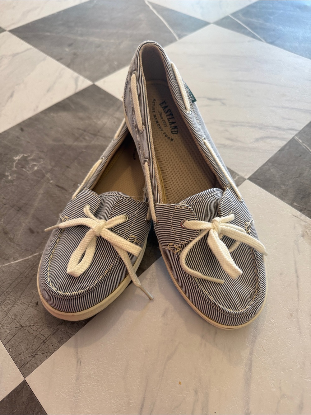 Eastland Striped Navy & White Canvas Boat Shoe Loafer